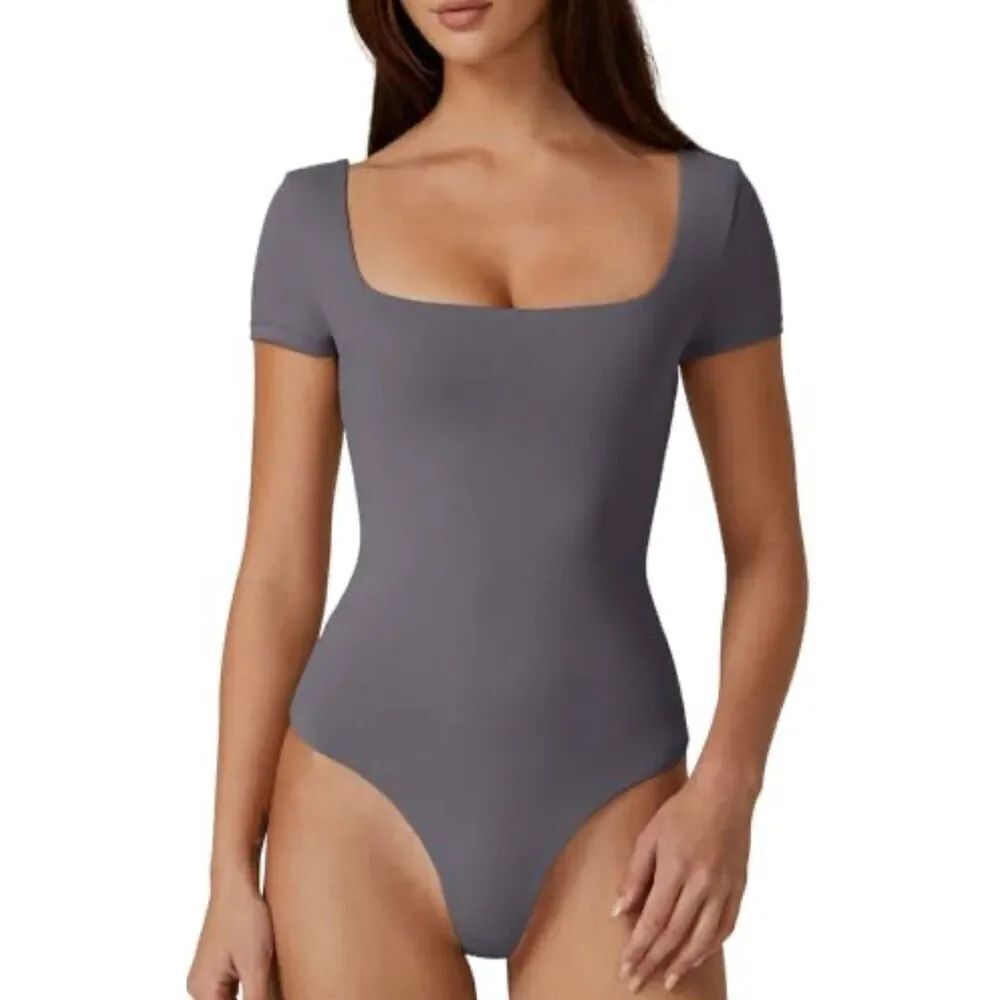 Abercrombie & Fitch Square Neck Bodysuit | Grey in XS
